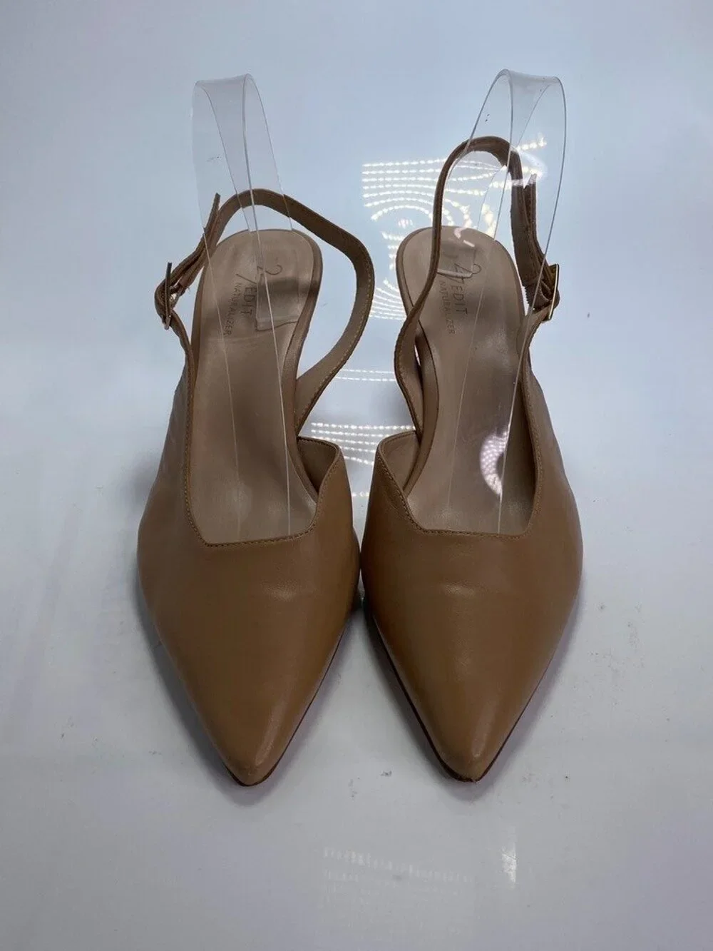 Naturalizer 27 Edit Women's Felicia Taupe Leather Pointy Slingback Heel Sz 9.5